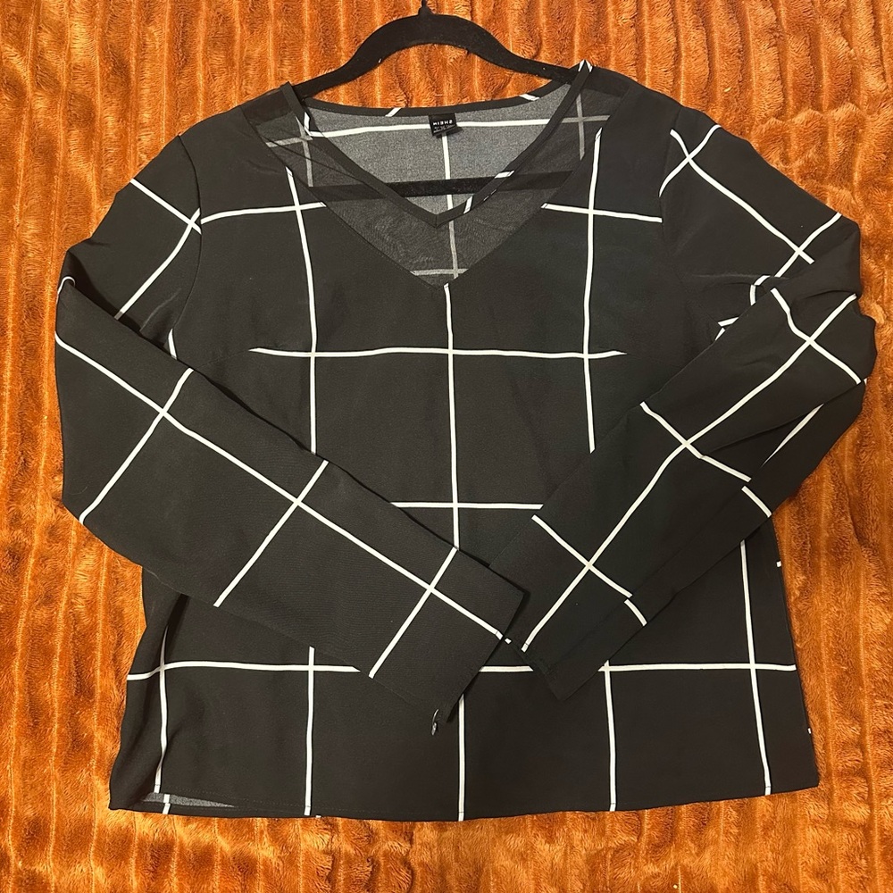 SHEIN Black and White Checkered Blouse